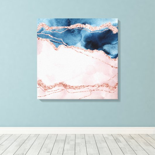 Mystic Elegance | Blauwgroen Blauwe en Roos Gouden Canvas Afdruk (Insitu (Houten vloer))