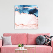 Mystic Elegance | Blauwgroen Blauwe en Roos Gouden Canvas Afdruk (Insitu (Woonkamer))