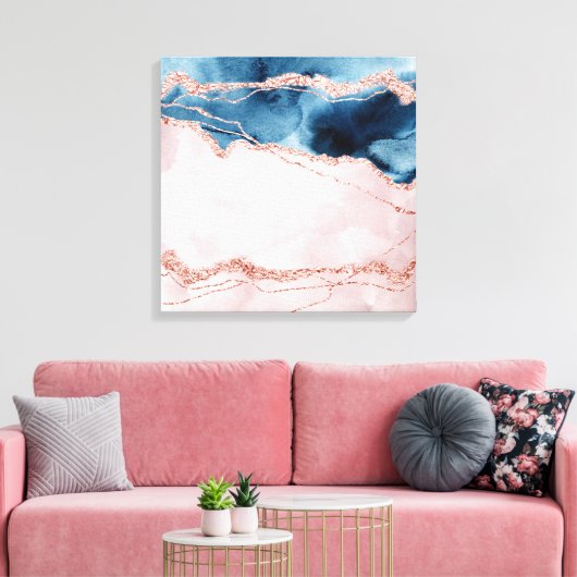 Mystic Elegance | Blauwgroen Blauwe en Roos Gouden Canvas Afdruk (Insitu (Woonkamer))