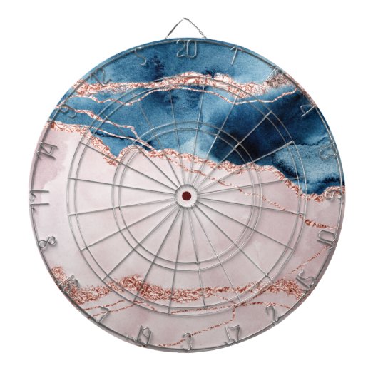 Mystic Elegance | Blauwgroen Blauwe en Roos Gouden Dartbord (Voorkant)