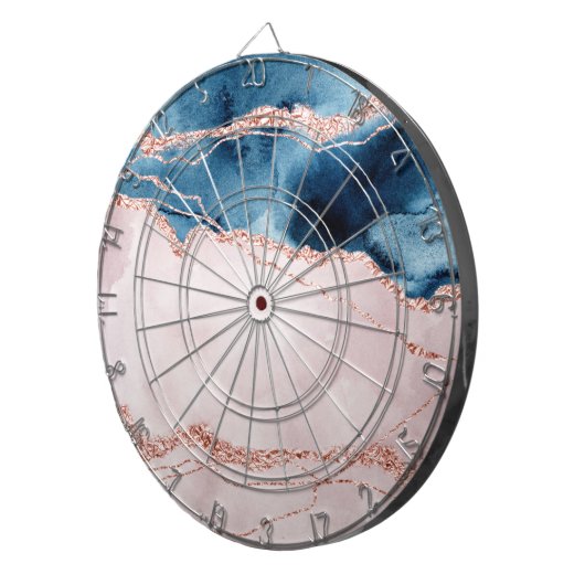 Mystic Elegance | Blauwgroen Blauwe en Roos Gouden Dartbord (Voorkant Rechts)