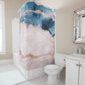 Mystic Elegance | Blauwgroen Blauwe en Roos Gouden Douchegordijn (In situ)