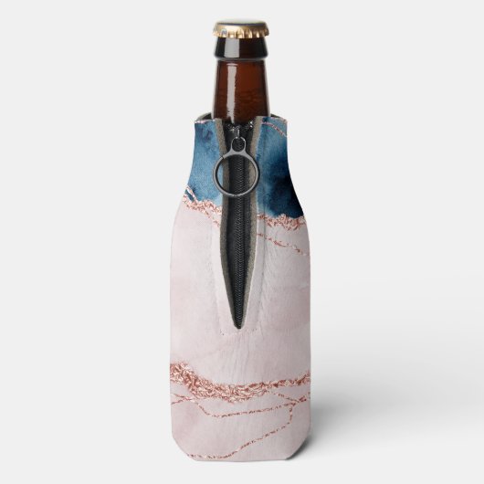 Mystic Elegance | Blauwgroen Blauwe en Roos Gouden Flesjeskoeler (Fles Achterkant)