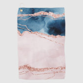 Mystic Elegance | Blauwgroen Blauwe en Roos Gouden Golfhanddoek (Voorkant)