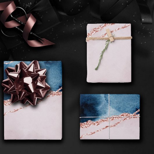 Mystic Elegance | Blauwgroen Blauwe en Roos Gouden Inpakpapier Vel