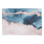 Mystic Elegance | Blauwgroen Blauwe en Roos Gouden Kussensloop (Voorkant)