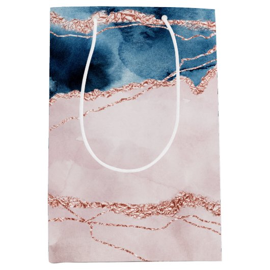 Mystic Elegance | Blauwgroen Blauwe en Roos Gouden Medium Cadeauzakje (Voorkant)