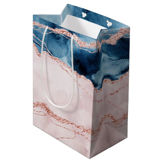 Mystic Elegance | Blauwgroen Blauwe en Roos Gouden Medium Cadeauzakje (Achterkant Gekanteld)