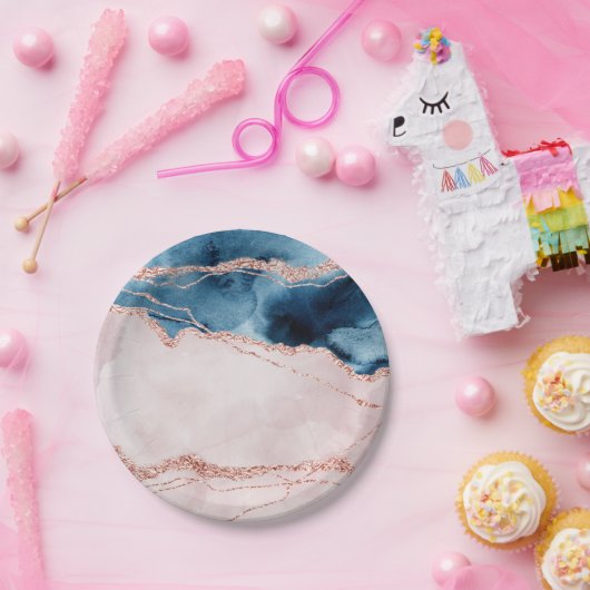 Mystic Elegance | Blauwgroen Blauwe en Roos Gouden Papieren Bordje (Feest)