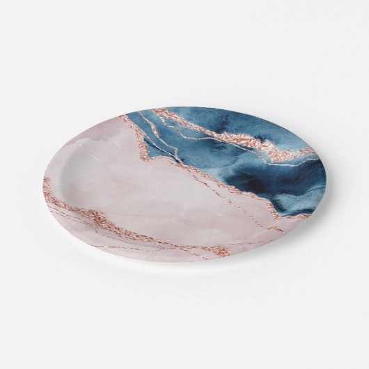 Mystic Elegance | Blauwgroen Blauwe en Roos Gouden Papieren Bordje (Gekanteld)