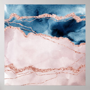 Mystic Elegance   Blauwgroen Blauwe en Roos Gouden Poster