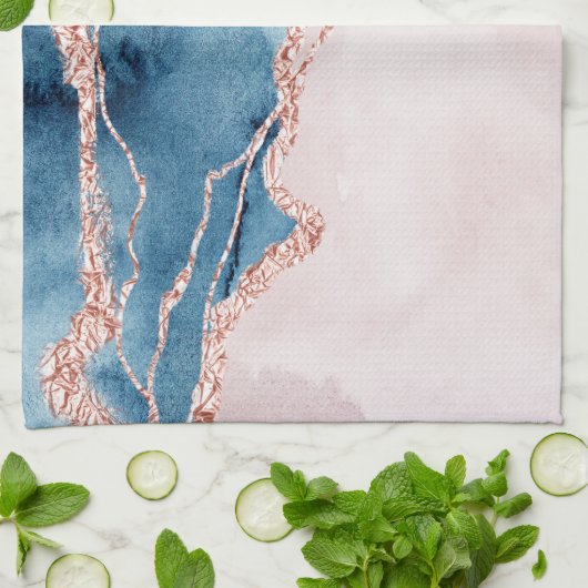 Mystic Elegance | Blauwgroen Blauwe en Roos Gouden Theedoek (Gevouwen)