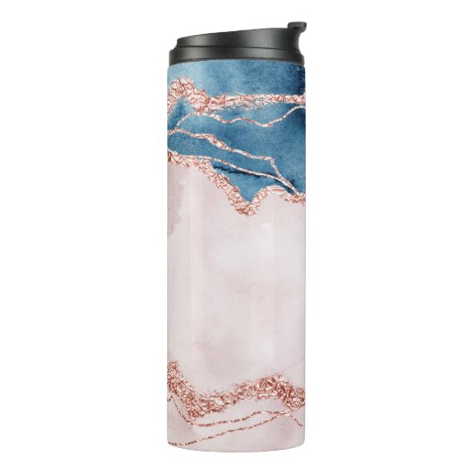 Mystic Elegance | Blauwgroen Blauwe en Roos Gouden Thermosbeker (Gedraaid links)