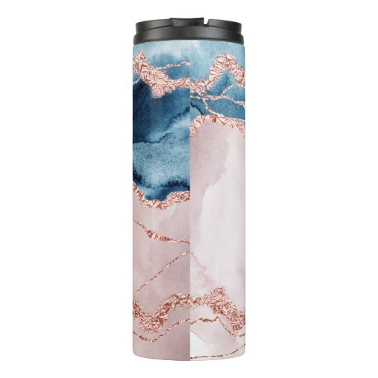 Mystic Elegance | Blauwgroen Blauwe en Roos Gouden Thermosbeker (Achterkant)