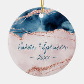 Mystic Elegance | Blauwgroen bleekroze pergewijs Keramisch Ornament (Voorkant)