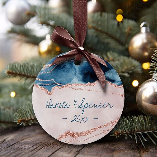 Mystic Elegance | Blauwgroen bleekroze pergewijs Keramisch Ornament