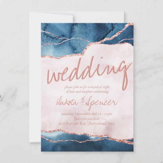 Mystic Elegance | Blauwroze bruidsroze bruiloft Kaart (Voorkant)