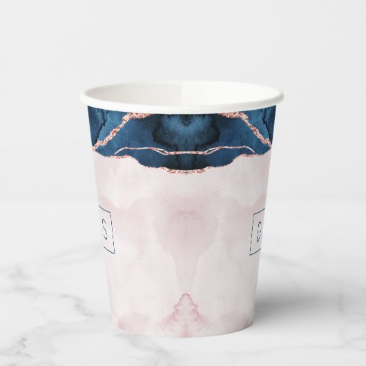Mystic Elegance | Monogram Blauwgroen Blush Pink A Papieren Bekers (Links)