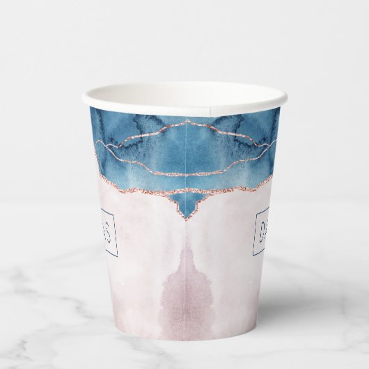Mystic Elegance | Monogram Blauwgroen Blush Pink A Papieren Bekers (Rechts)