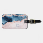 Mystic Elegance | Monogram Blauwgroen Roze Peach A Bagagelabel (Voorkant horizontaal)