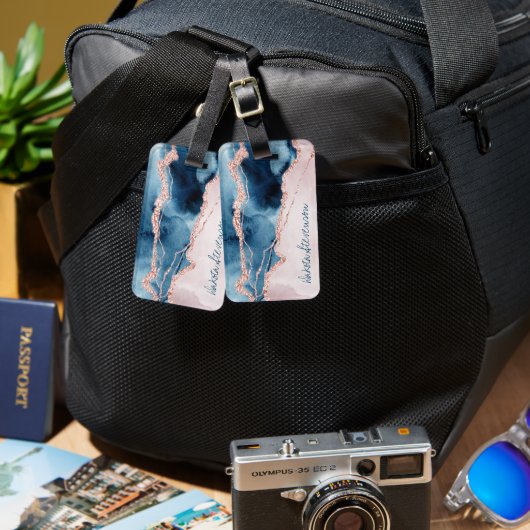 Mystic Elegance | Monogram Blauwgroen Roze Peach A Bagagelabel (Voorkant /achterkant)