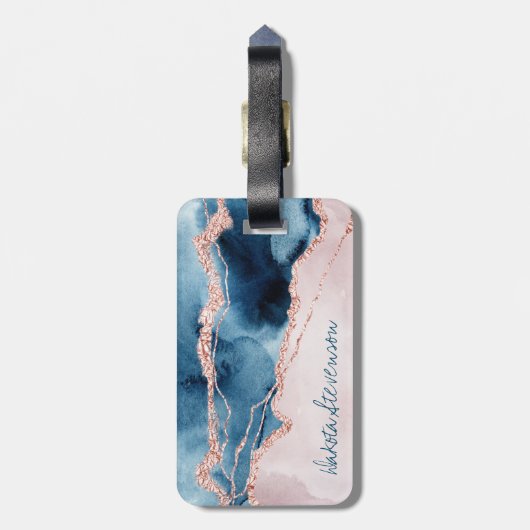 Mystic Elegance | Monogram Blauwgroen Roze Peach A Bagagelabel (Achterkant verticaal)