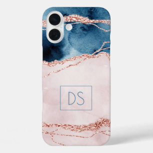 Mystic Elegance   Monogram Blauwgroen Roze Peach A iPhone 16 Plus Hoesje