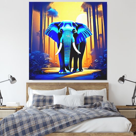 Mystic Elephant: Sunset Forest-reis Canvas Afdruk (Insitu (Slaapkamer))