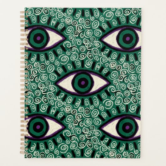 "Mystic Emerald Eyes" - Psychedelic Swirl Seamless Planner (Voorkant)