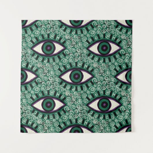 "Mystic Emerald Eyes" - Psychedelic Swirl Seamless Wandkleed (Voorkant)