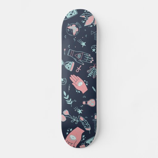 Mystic Esoteric Pink Evil Eye Hand Potion Navy Persoonlijk Skateboard (Voorkant)
