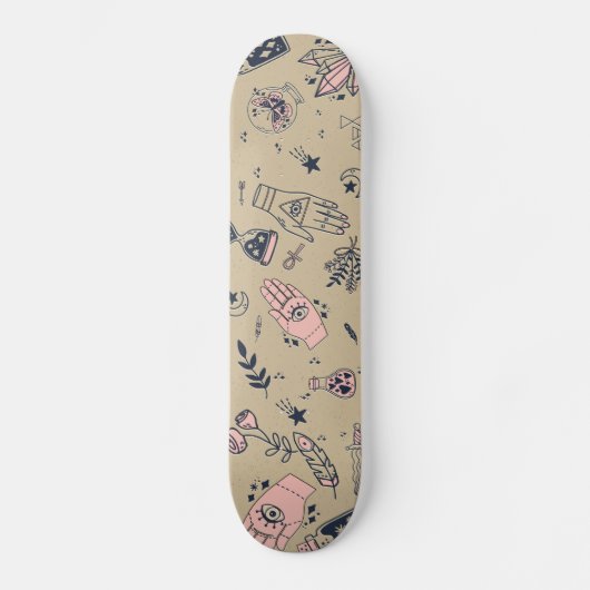 Mystic Esoteric Pink Evil Hand Potion beige Persoonlijk Skateboard (Voorkant)