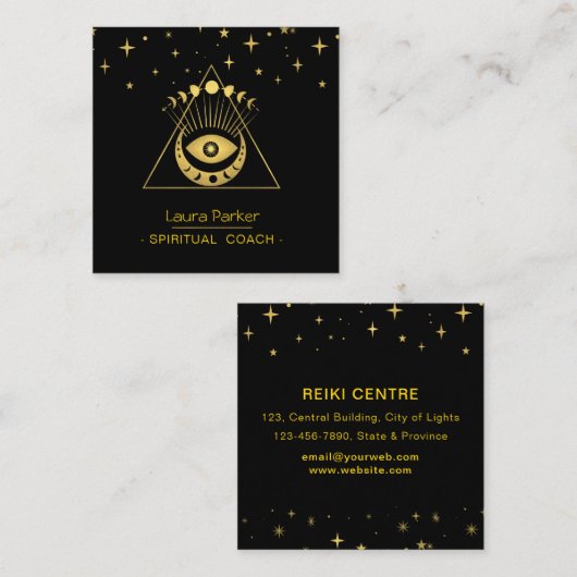 Mystic Eye Boho Celestial Moon Energy Healer Vierkante Visitekaartje (Voorkant / Achterkant)