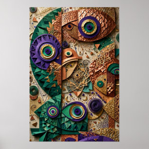 Mystic Eye Vis Zwerm Reliëf - 3D Smaragd Poster