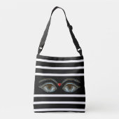 Mystic Eyes on Black & White Striped Crossbody Tas (Achterkant)