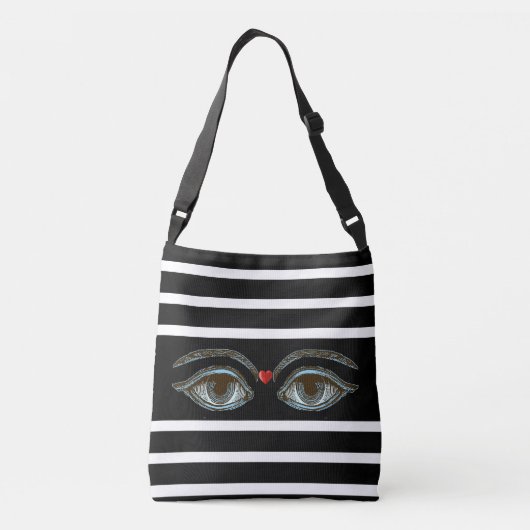 Mystic Eyes on Black & White Striped Crossbody Tas (Achterkant)