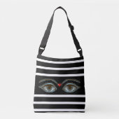 Mystic Eyes on Black & White Striped Crossbody Tas (Voorkant)