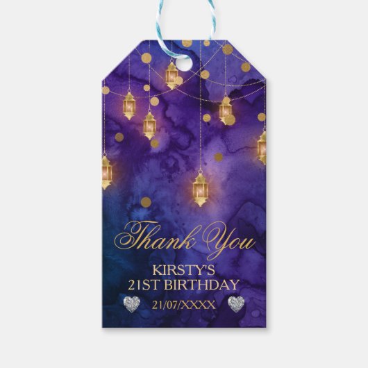 Mystic Fantasy Night Lantern & Bokeh Birthday Cadeaulabel (Voorkant)