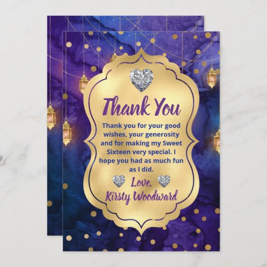 Mystic Fantasy Night Lantern & Bokeh Sweet 16 Bedankkaart (Voorkant / Achterkant)
