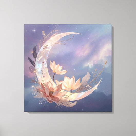 Mystic Feather Moon Boho Wall Art | Spiritual  Canvas Afdruk (Voorkant)
