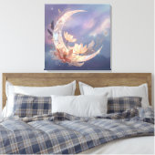 Mystic Feather Moon Boho Wall Art | Spiritual  Canvas Afdruk (Insitu (Slaapkamer))