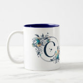 Mystic Floral Monogram Initiaal - Letter C Tweekleurige Koffiemok (Links)