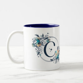 Mystic Floral Monogram Initiaal - Letter C Tweekleurige Koffiemok