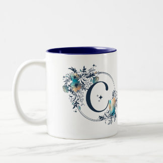 Mystic Floral Monogram Initiaal - Letter C Tweekleurige Koffiemok