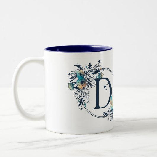 Mystic Floral Monogram Initiaal - letter D Tweekleurige Koffiemok (Links)