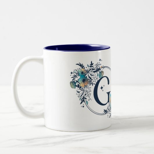 Mystic Floral Monogram Initiaal - letter G Tweekleurige Koffiemok (Links)