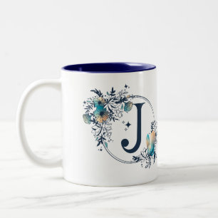 Mystic Floral Monogram Initiaal - Letter J Tweekleurige Koffiemok