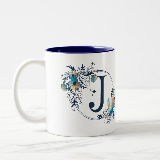 Mystic Floral Monogram Initiaal - Letter J Tweekleurige Koffiemok (Links)