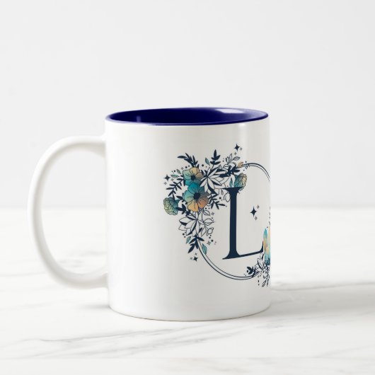 Mystic Floral Monogram Initiaal - letter L Tweekleurige Koffiemok (Links)