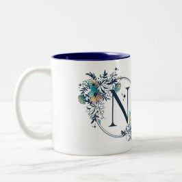 Mystic Floral Monogram Initiaal - letter N Tweekleurige Koffiemok
